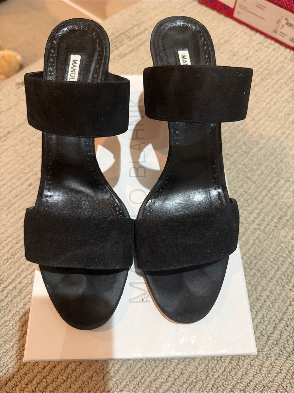 Manolo Blahnik Black Suede Double-Band Slide Mules